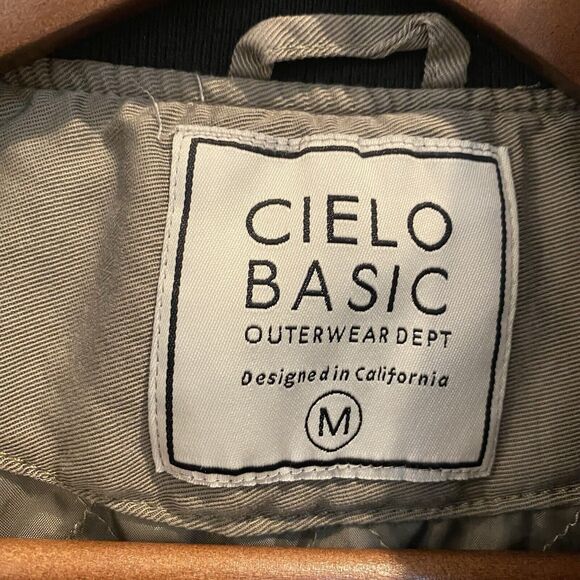 Cielo Basic Bomber Jacket Women Large Olive Green Black Trim Tencel READ - Picture 2 of 16